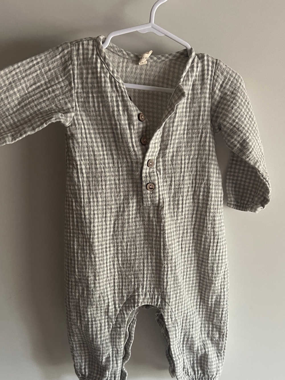 Quincy Mae Neutral Gingham One-Piece in Light Gray and Cream